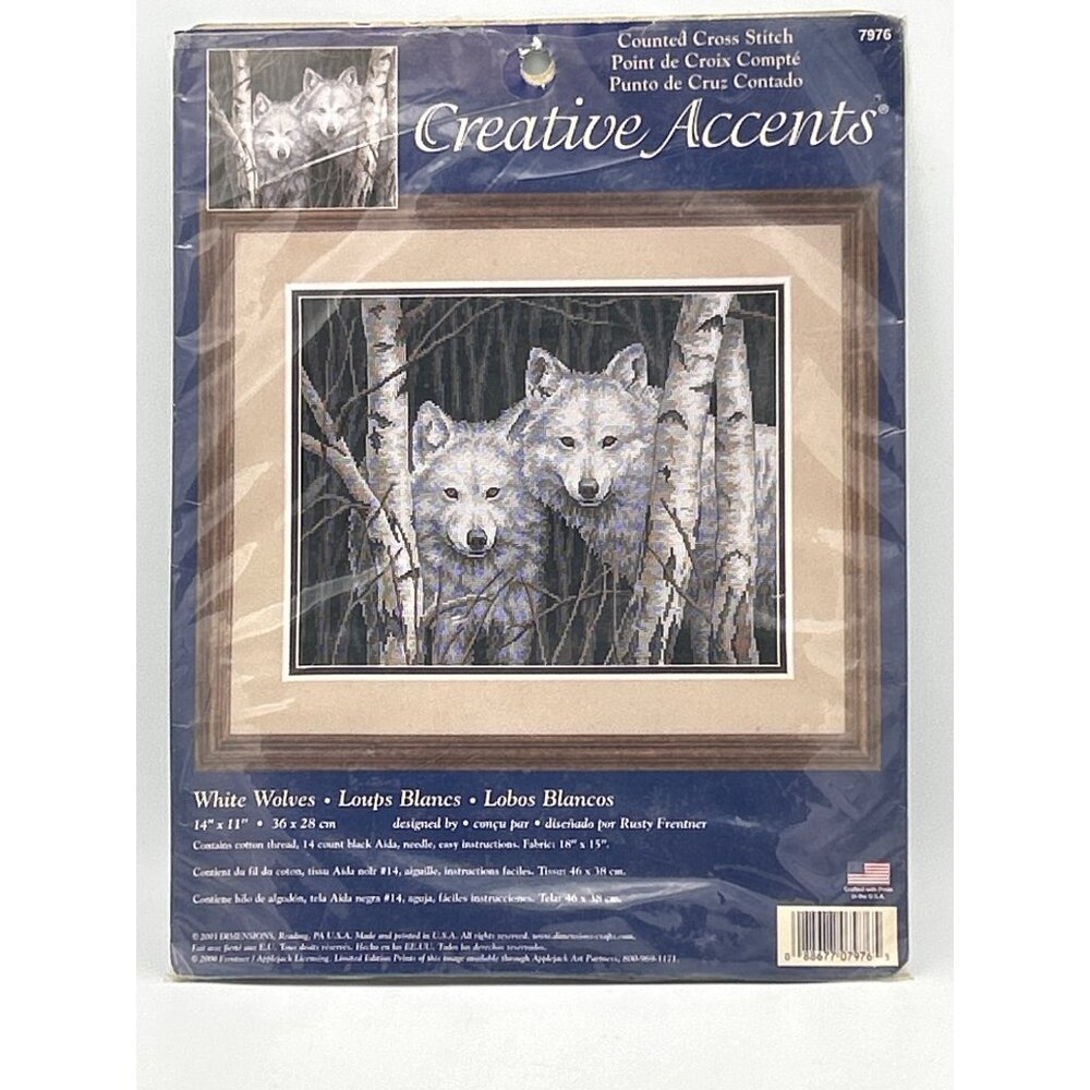 Creative Accents White Wolves Counted Cross Stitch Kit #7976 Vintage 14" X 11"